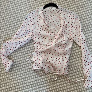 Rails Cream Heart Wrap Tie Front Long Sleeve Blouse